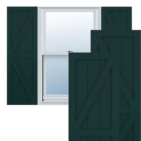 True Fit PVC Two Equal Panel Farmhouse Fixed Mount Shutters W/ Z-Bar, Thermal Green , 15W X 35H